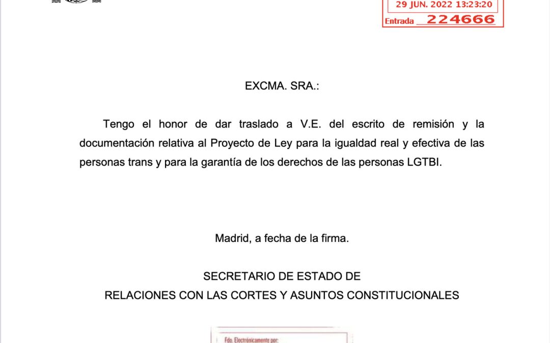 I Proyecto de Ley para la igualdad real y efectiva de las personas trans y para la garantía de los derechos de las personas LGTBI (junio 2022)