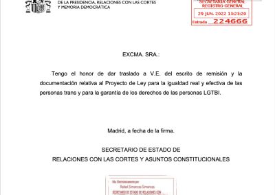 I Proyecto de Ley para la igualdad real y efectiva de las personas trans y para la garantía de los derechos de las personas LGTBI (junio 2022)