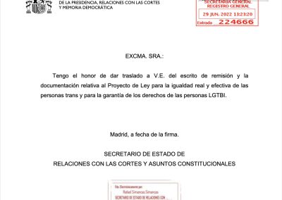 Informes consultivos al I Proyecto de Ley para la igualdad real y efectiva de las personas trans y para la garantía de los derechos de las personas LGTBI (junio 2022)