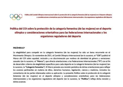Nueva Política del Comité Olímpico Internacional sobre la protección de la categoría femenina en el deporte olímpico