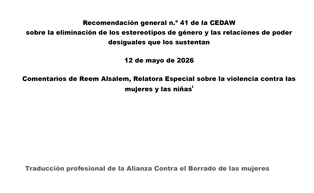 Comentarios de Reem Alsalem, Relatora Especial sobre la violencia contra las mujeres y las niñas, sobre la recomendación 41 de CEDAW