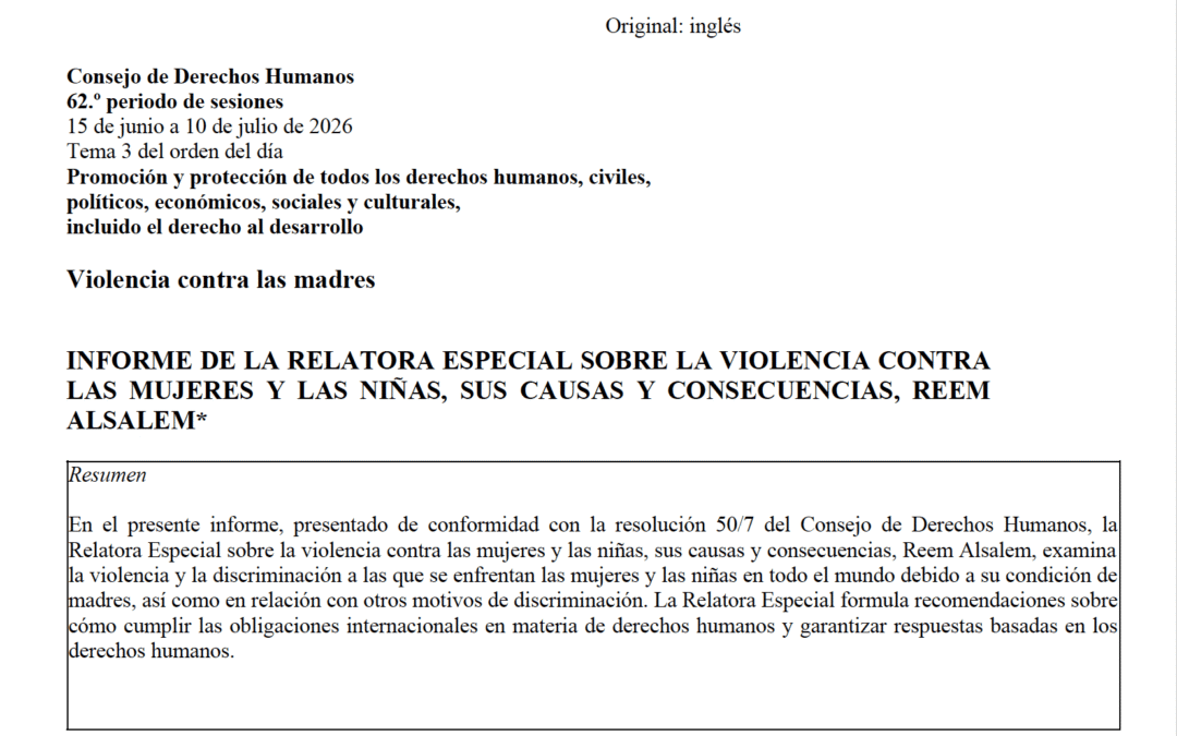 Reem Alsalem examina la violencia y la discriminación que padecen las mujeres y las niñas por ser madres
