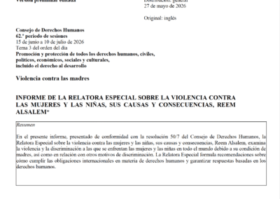 Reem Alsalem examina la violencia y la discriminación que padecen las mujeres y las niñas por ser madres