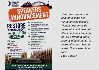 La activista por los derechos de las mujeres, Sall Grover, se retira de una manifestación por amenazas de muerte
